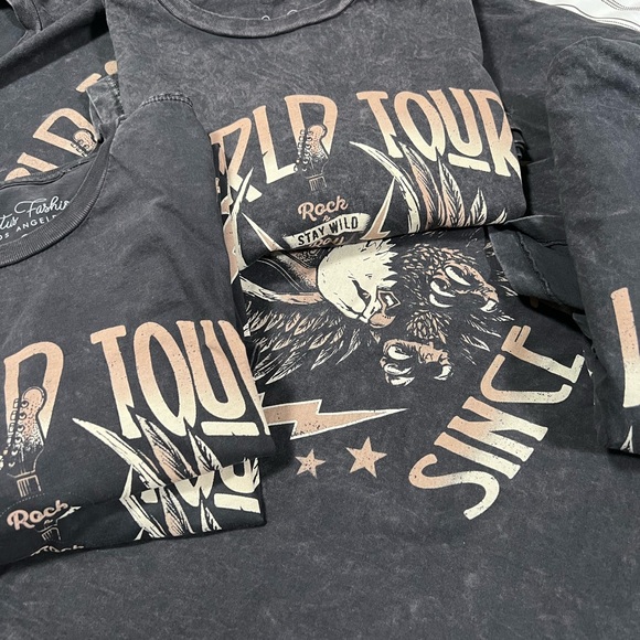 Black Tee T-Shirt Top Dress World Tour Since 1984 Graphic Vintage Mineral Wash - Picture 7 of 7